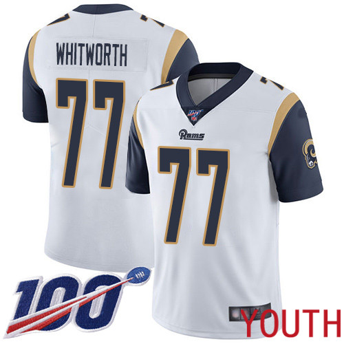 Los Angeles Rams Limited White Youth Andrew Whitworth Road Jersey NFL Football #77 100th Season Vapor Untouchable->los angeles rams->NFL Jersey